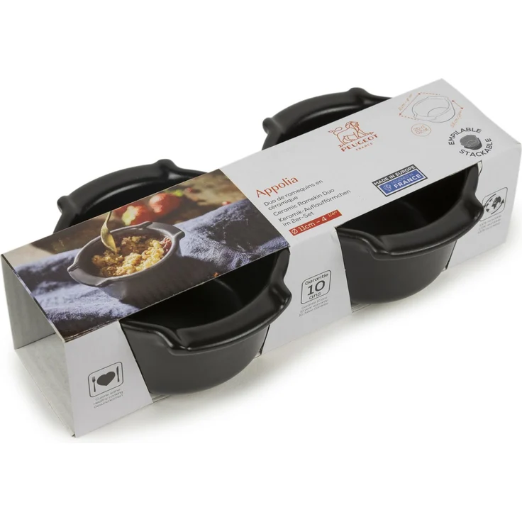 Peugeot Appolia Satinschwarz Auflaufform 11 cm 2er-Set