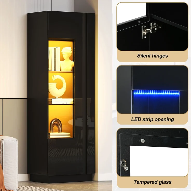ZUBALIYA Schrank mit LED-Beleuchtung in Schwarz, ideale Lösung für kleine Räume, robuste Verarbeitung, langlebige Materialien, einfache Selbstmontage, mit verständlicher Aufbauanleitung – Bild 11