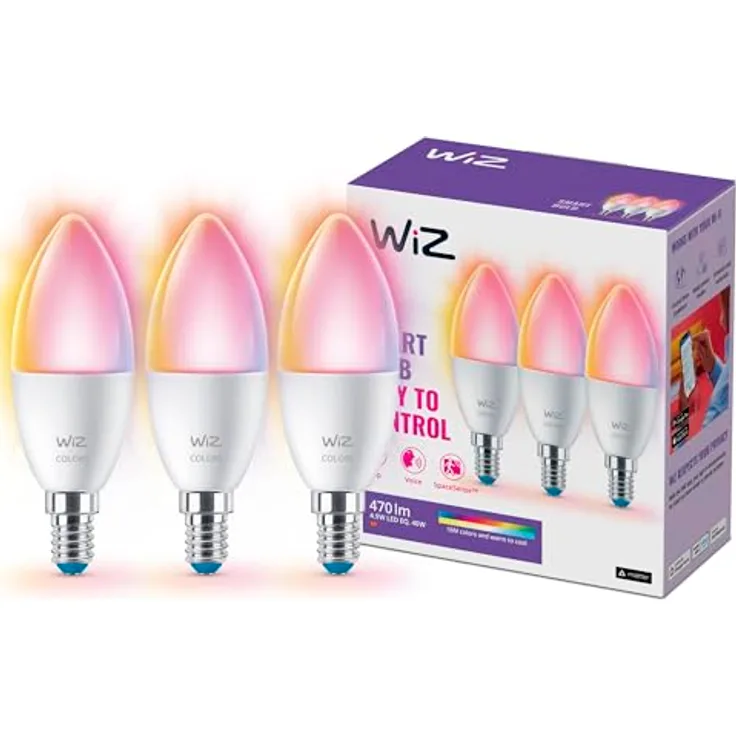 WiZ GU10 E14 Smarte LED Lampe, 3er-Pack, 40W, 16 Mio. Farben + Weißschattierungen, WLAN/Bluetooth, Sprach-/App-Steuerung, kompatibel mit Google Home, Alexa, HomeKit