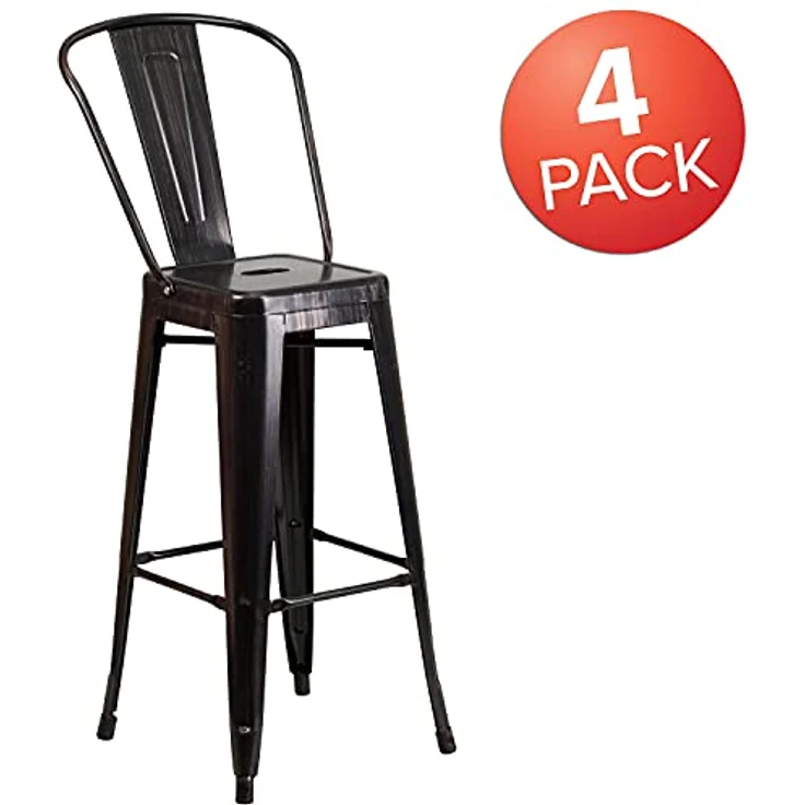 Flash Furniture Metall-Barhocker, bunt, Verzinkter Stahl, Kunststoff, Schwarz-Antik-Gold, 4er-Packung – Bild 5