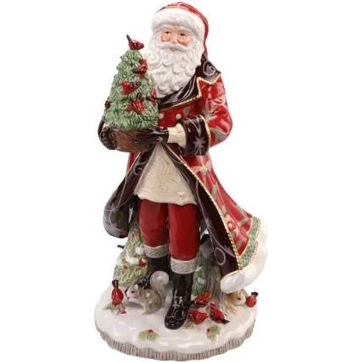 Goebel Figur Santa mit Baum Rot, Fitz & Floyd Christmas Collection, Steingut, Bunt, 50 cm, 51001521