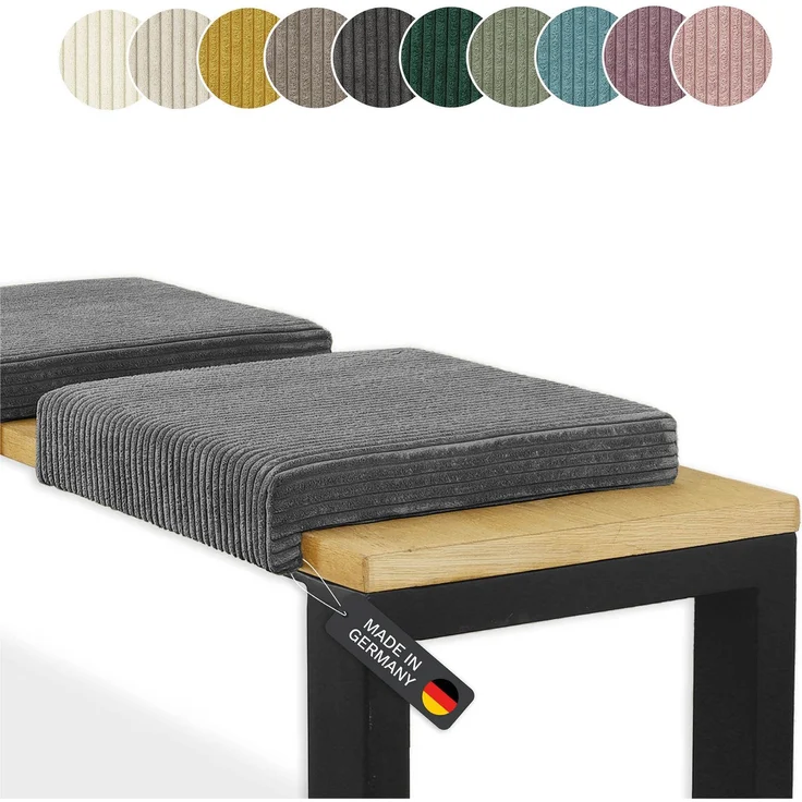 Lycce Bankauflage Klemmkissen mit Leiste - Cord, Polsterung, rutschfest Grau 8x40x38cm – Bild 10
