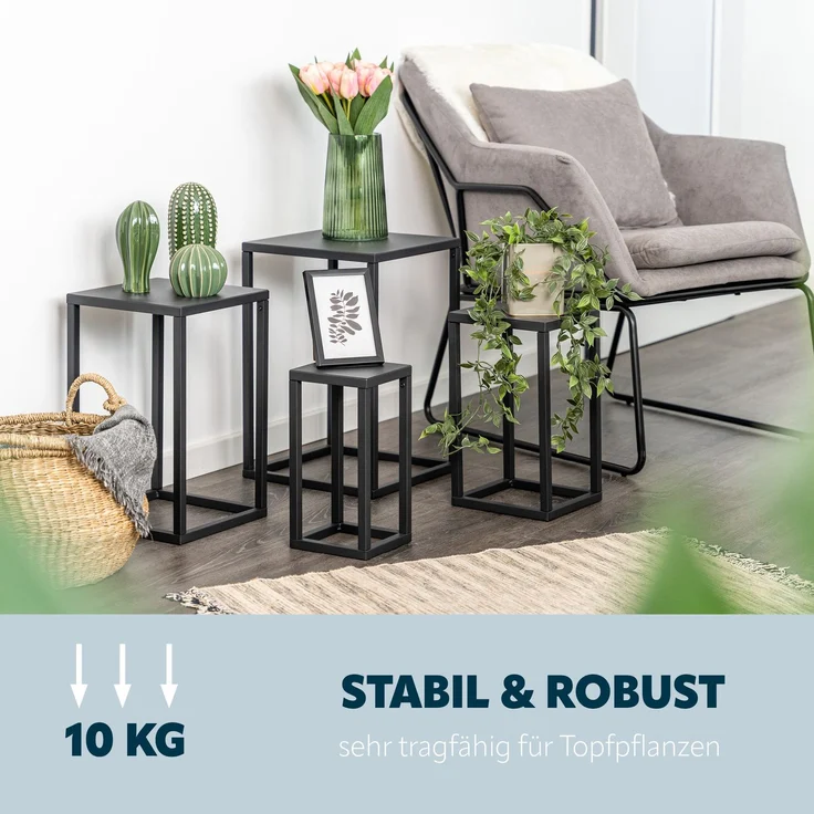 Blumenhocker 4er-Set, Metall-Blumenständer, Blumensäule schwarz – Bild 8