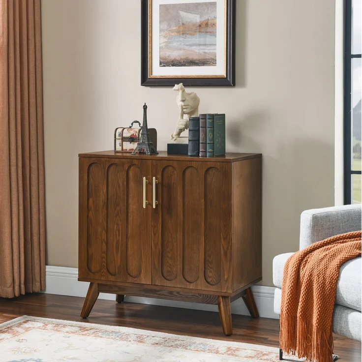DESVIAE Sideboard Walnuss aus Massivholz/MDF – 89,54x48,26x24,77 cm – Riffelung, Steckdosenanschluss – Bild 3