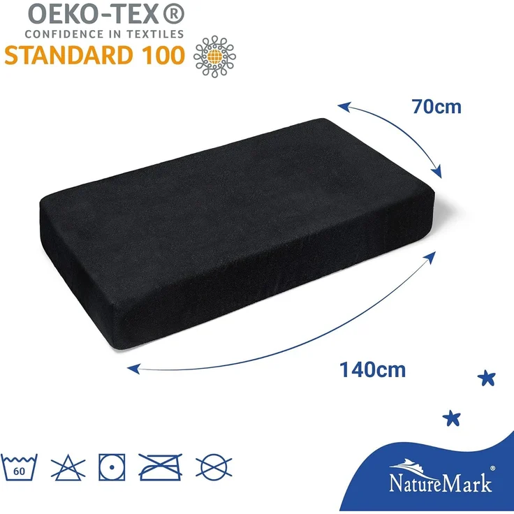 NatureMark Spannbettlaken Frottee Spannbettlaken, 80% Baumwolle / 20% Polyester, Gummizug: rundum, (2 Stück), 2er Set Kinder Spannbettlaken Frottee, Spannbetttuch 80% Baumwolle / 20% Polyester, für Babybett und Kinderbett, 70x140 cm - Schwarz – Bild 4