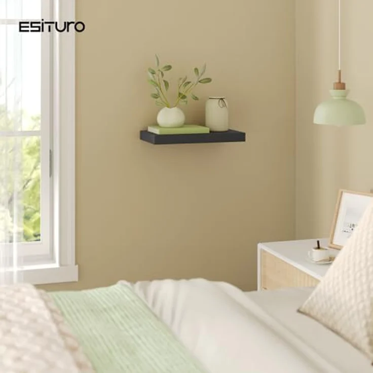eSituro Wandregal, schwebendes Regal für Wandmontage, Schweberegal Hängeregal Wandbrett im Wohnzimmer Schlafzimmer Küche Badezimmer, schwarz modern, MDF, 30 x 3,8 x 22,9 cm – Bild 5