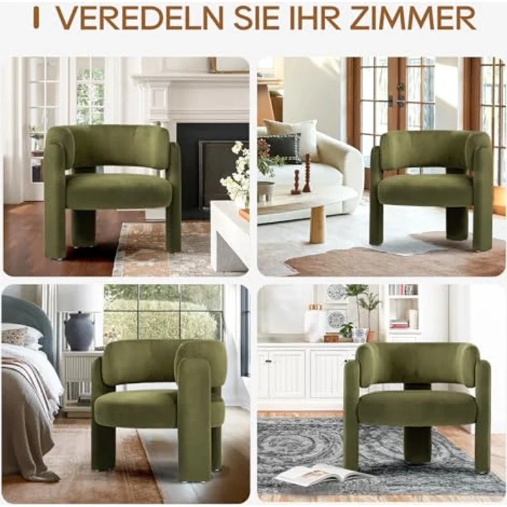 COLAMY Modern Velvet Ohrensessel 2er Set, Gepolsterter Sessel Wohnzimmer, Bequemer Runder loungesessel mit 3 Beinen für Wohnzimmer, Schlafzimmer, Leseecke, Grün – Bild 9