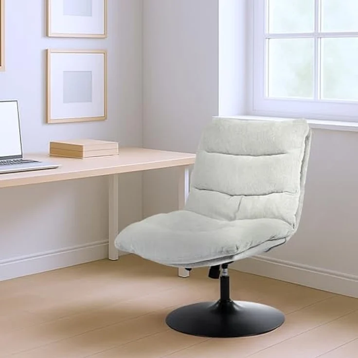 MEUBLE Cosy Bürostuhl Ergonomisch Schreibtischstuhl mit höhenverstellbar 360° Drehbar Kippfunktion ohne Armlehnen, Chenille-Stoff, Grau – Bild 2