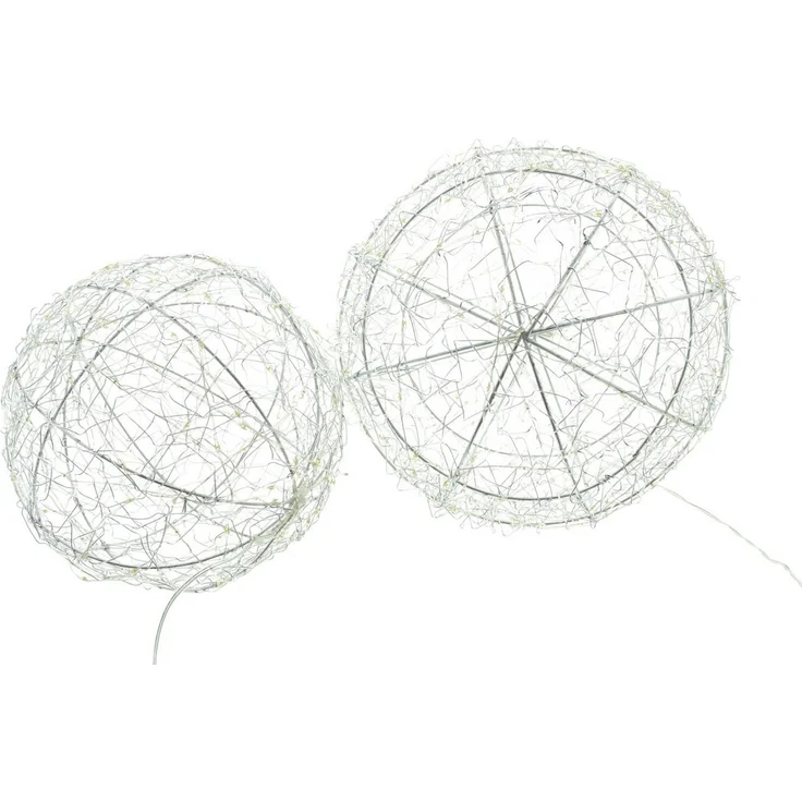Dekoleidenschaft LED Kugelleuchte "Glow" Kugel aus Metall silber, 200 / 300 LED, 2er Set Leuchtkugel, Timer, LED fest integriert, Dekokugel mit Timer, Ø 20 & 25 cm, Outdoor Weihnachtsdeko, Gartendeko – Bild 5