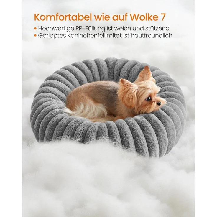 FEANDREA Hundebett, Katzenbett, Donut Kissen, waschbar, weiche Polsterung, rutschfest, grau – Bild 2