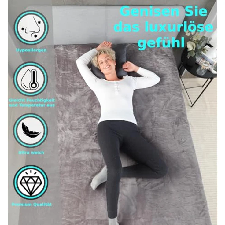 MALIKA® Premium warme Spannbettlaken Cashmere-Touch Bettlaken Jersey Fleece Spannbetttuch Laken, Farbe:Grau, Größe:2er Set 90-100x200 cm – Bild 4