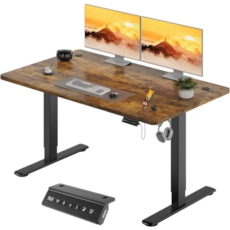 JUMMICO Höhenverstellbarer Elektrischer Schreibtisch 160x70 cm mit USB Ladeanschluss, Schreibtisch Höhenverstellbar, Ergonomischer Steh-Sitz Tisch Dunkelbraun – Bild 1