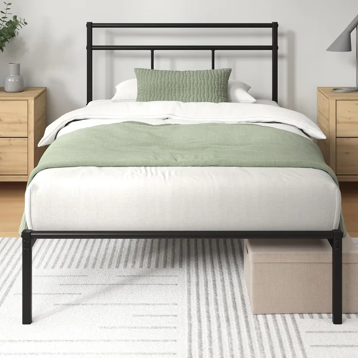 Zinus Elias Bettgestell aus Metall, 90x190 cm mit Kopfteil, einfache Montage, Höhe 30 cm, Bett mit Metalllattenhalter, Stauraum unter dem Bett, modernes Design, Schwarz