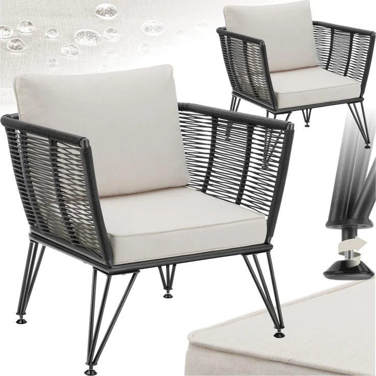 tectake® 2er Set Lounge Sessel, Rattan Sessel, Loungesessel, Gartenmöbel Set, Balkon Möbel, Outdoor Möbel, Lounge Gartenmöbel, Gartenstühle, Balkonmöbel Kleiner Balkon, Wintergarten