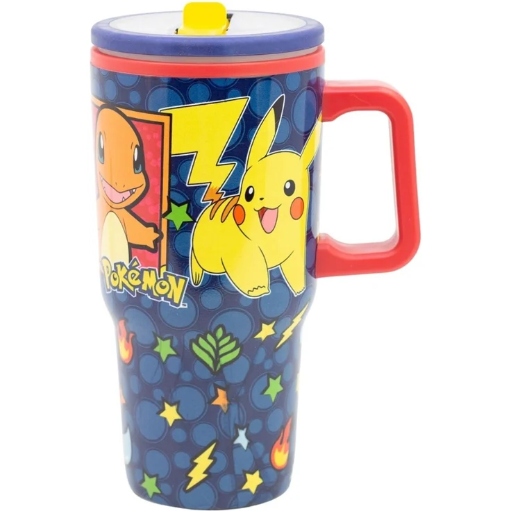 Pokemon Thermobecher 640 ml Edelstahl doppelwandiger Trinkbecher mit Trinkhalm – Bild 1