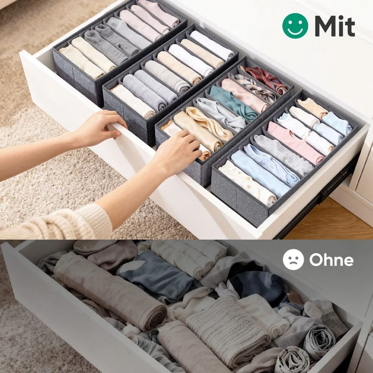 Sekey Aufbewahrungsbox Set aus Vliesstoff Faltbare Schubladen Organizer für Schrank und Kleiderschrank mit Fächer 22 x 51 x 11 cm 6 Stück – Bild 3