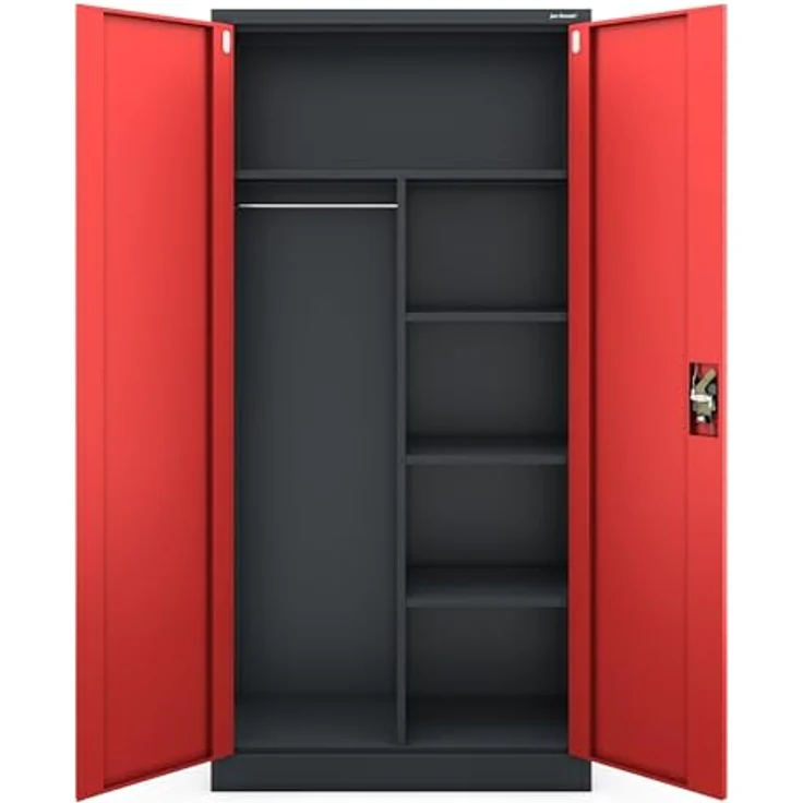 Jan Nowak Metallschrank 185 x 90 x 45 cm | Aktenschrank Abschließbar mit Kleiderstange, Pulverbeschichtung | Aufbewahrungsschrank Umkleideschrank Spind Kleiderstange | Anthrazit-Rot – Bild 8