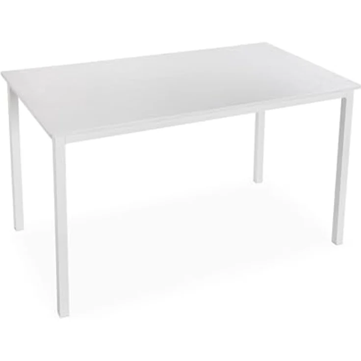 Versa Amaia Esstisch für Küche, Terrasse, Garten oder Esszimmer, Maßnahmen (H x L x B) 76 x 80 x 140 cm, Holz und Metall, Farbe: Weiß – Bild 1