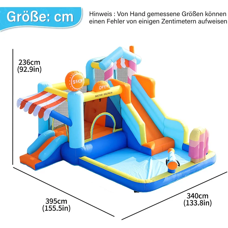 LVHOM Aufblasbare Hüpfburg mit Gebläse, Spielpool, Trocken-/Wasserrutsche, Springburg Outdoor, Wasserpark mit Trampolin, Planschbecken, 340 x 395 x 236cm – Bild 6