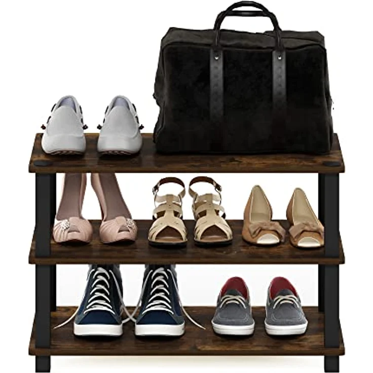 Furinno Turn-S-Tube Schuhregal mit 3 Ebenen, Bernsteinkiefer/Schwarz – Bild 5