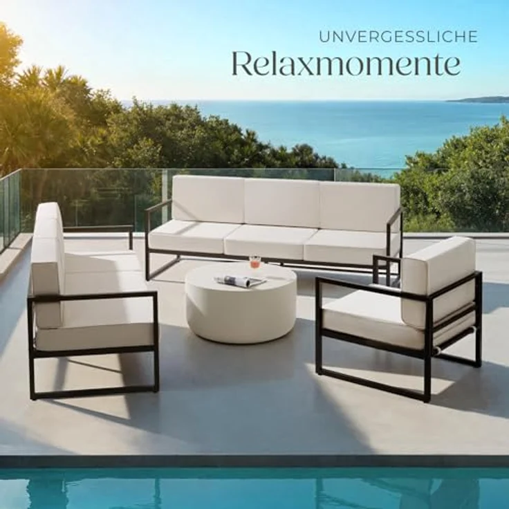 tectake® Gartenlounge Outdoor, 2X Sofa 3 Sitzer 1x Gartensessel, Relaxsessel Garten, Gartenbank, Gartenmöbel, Balkonmöbel, Terrassenmöbel, Wintergarten, Sitzecke Outdoor, Gartenlounge - 7 Sitzplätze – Bild 3