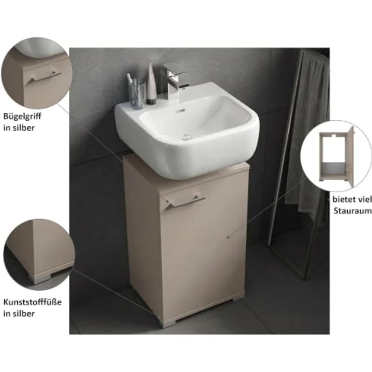 FACKELMANN Easy Waschbeckenunterschrank, 40 cm Breite, Korpus & Front in Kaschmir, Modernes Design, Made in Germany, Viel Stauraum – Bild 7