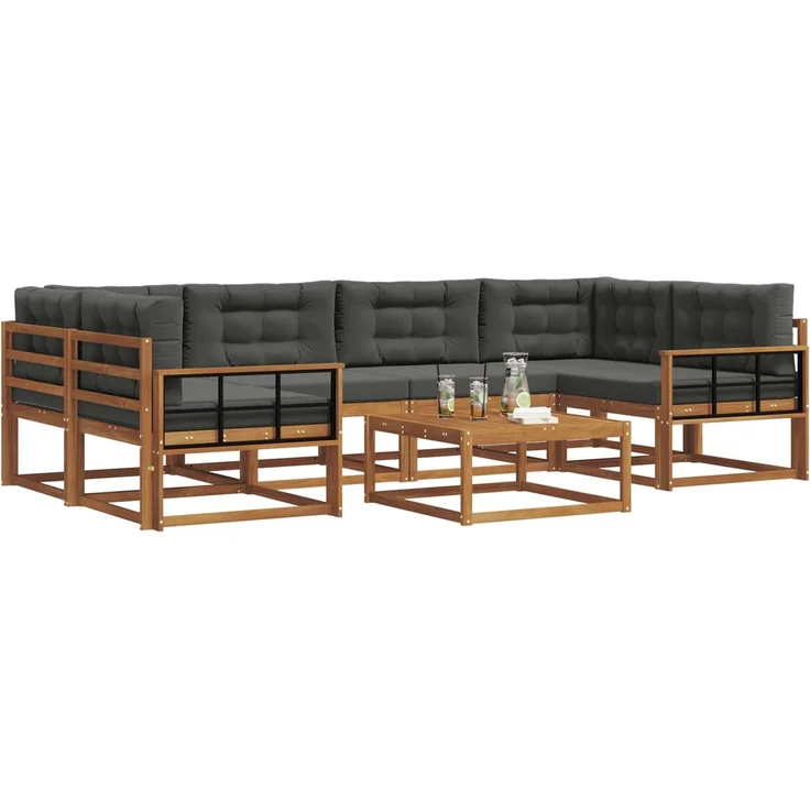 vidaXL Outdoor-Sofagarnitur mit Kissen 7 pcs Natur und Anthrazit 3367275 – Bild 3