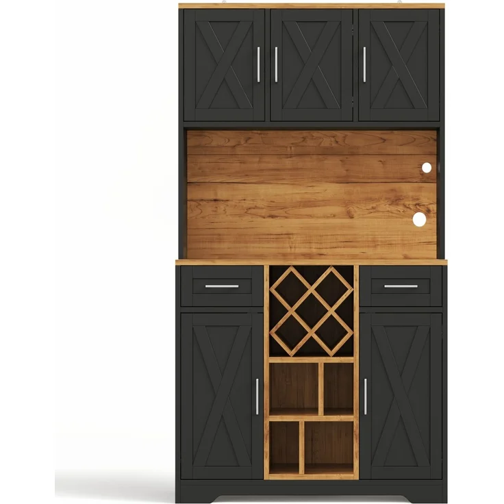ZUBALIYA hoher Stauraumschrank mit LED-Beleuchtung / Vorratsschrank mit Weinregalen, mit weinschrank & Vitrinenschrank für Wohnzimmer und Esszimmer, 180 x 105 x 40 cm, fürs Wohnzimmer, mit Schubladen – Bild 9