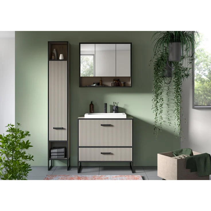 Badezimmer-Set >Bagno< (3-teilig) inkl. Waschbecken, in kaschmir Dekor - 125x192x48cm (BxHxT) – Bild 2