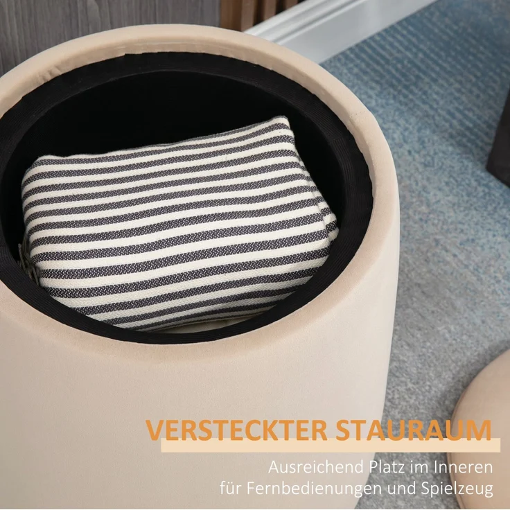 DESVIAE Hocker mit Stauraum und Wendedeckel 44x47,5x44 cm Polyester Beige – Bild 5
