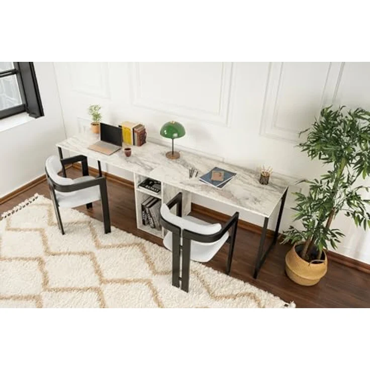 Dmora Schreibtisch Caprioli 240 x 60 x 74h cm Weiß, 1 Regal, 1 Fach – Bild 6
