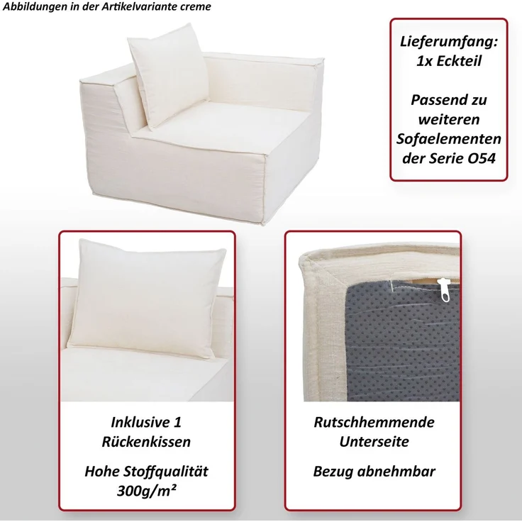 Eckteil/Zubehör für Sofa HWC-O54, Loungesessel Polstersessel Armlehne, Stoff/Textil (300g/m²) 63x97x97cm ~ grün – Bild 2
