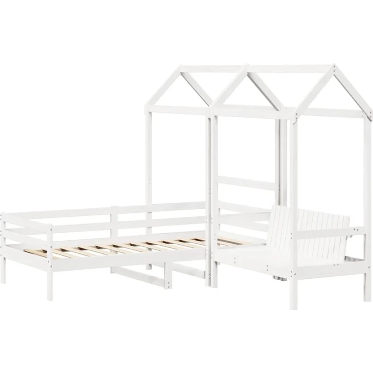 vidaXL Tagesbett und Bank mit Dach Weiß 80x200 cm Kiefernholz 3282219 – Bild 2