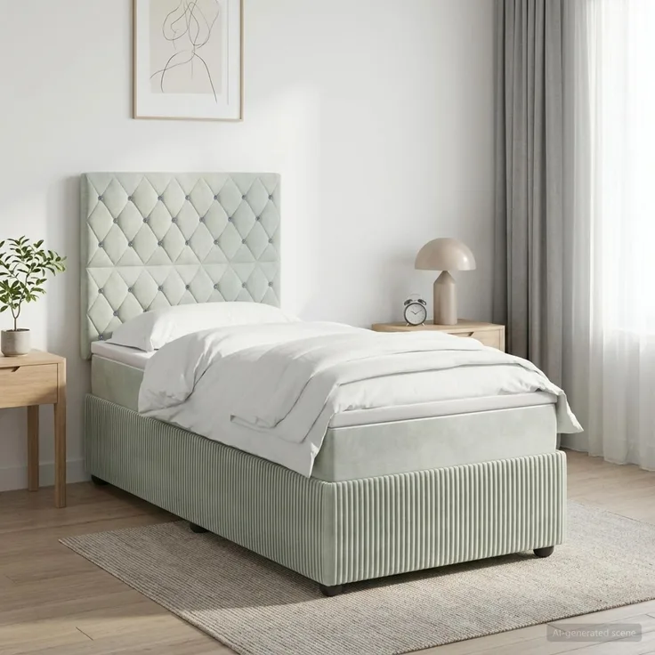 vidaXL Boxspringbett mit Matratze Hellgrau 90 x 200 cm Samt 3454523