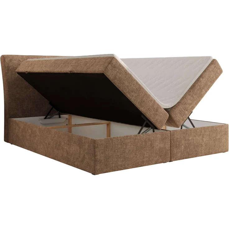 Boxspringbett DAGOS 200 x 200 cm mit Kopfteil, Lattenrost und Stauraum – Doppelbett mit Matratze & Topper T25 , stabile Konstruktion, Bettkasten, modernes Design - Hellbraun Schenille grob gewebt - H4 – Bild 4