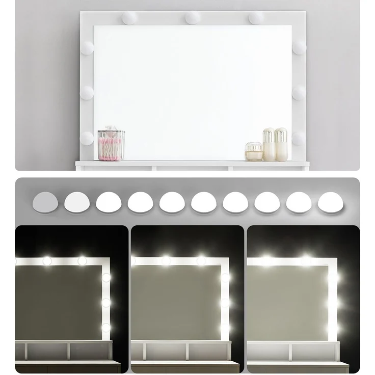 Vasagle Schminktisch mit 9 LED-Glühbirnen und Spiegel, Holz weiß, 140 x 80 x 40 cm – Bild 4
