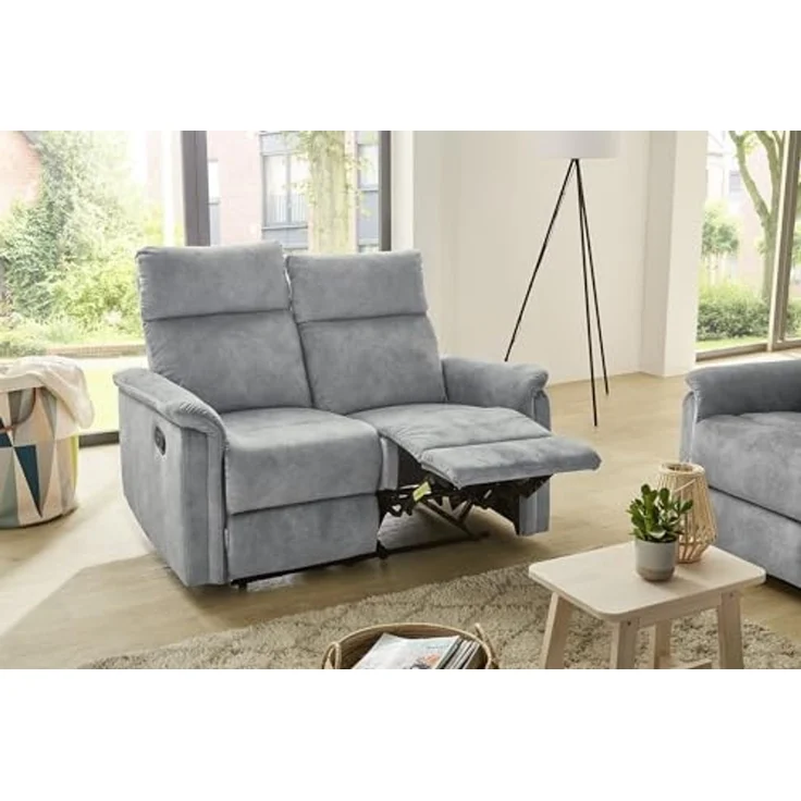 2-Sitzer-Relaxsofa Couch Liegefunktion Federkernpolsterung Velours Vintage Grau – Bild 4