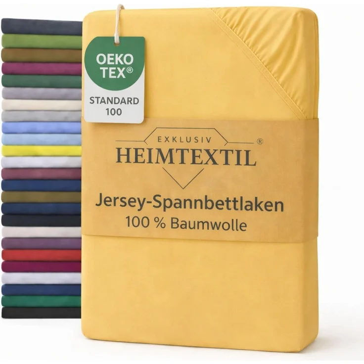 EXKLUSIV HEIMTEXTIL Jersey Spannbettlaken Premium 90 x 200 cm Gelb 100% Baumwolle Öko - Tex Zertifiziert Bed-Sheet Bettlaken Spannbetttuch Topper Leinentuch – Bild 1
