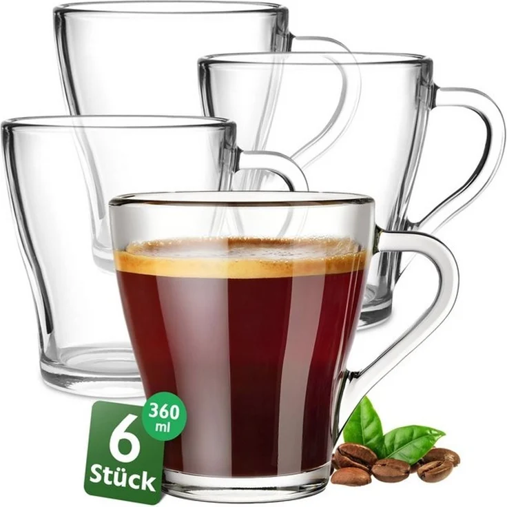 KONZEPT Teeglas mit Henkel XL Set 360 ml Kaffeegläser Transparent Glühweingläser, 6-tlg, Set 4/6 tlg. für Heiße Getränke, spülmaschinenfest – Bild 4