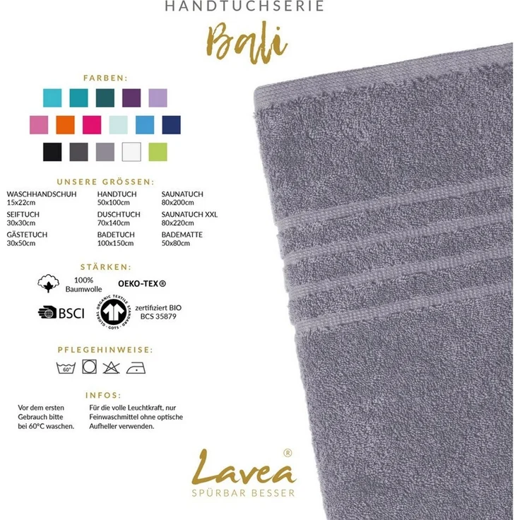 Lavea Badematte Bali, Höhe 3 mm, rutschhemmend, beidseitig nutzbar, strapazierfähig, fußbodenheizungsgeeignet, waschbar, schnell trocknend, Bio-Baumwolle, rechteckig, hochwertiger und nachhaltiger Premium Duschvorleger – saugstarke Faser – Bild 2