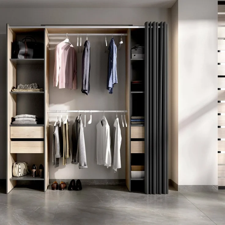 Dmora Großer Kleiderschrank Era, Struktur für begehbaren Kleiderschrank, offener Kleiderbügel, 180 x 50 x 205 cm, Eiche und Anthrazit – Bild 2
