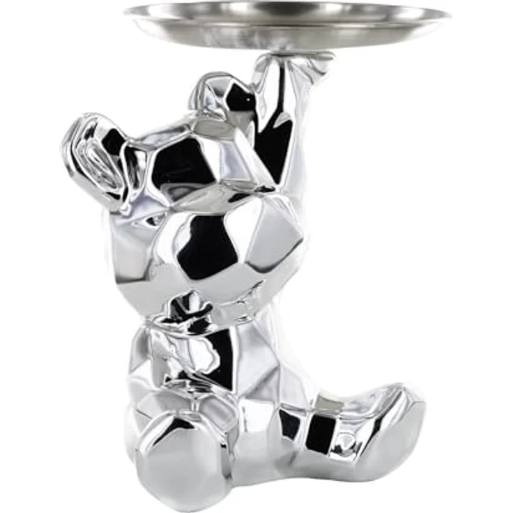 HOME DECO FACTORY Bären-Statue Schale Resin Einzigartig Silber | Resin, Bären-Statue mit Ablageschale, einzigartiges praktisches Design, Dekoration, Wohnzimmer oder Flur, Silber – Bild 1