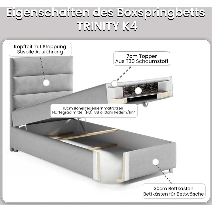 Best For Home Box Spring Bed with 7-Zone Bonell Spring Mattress, Box Spring Bed with Mattress and Storage Space – Bild 5