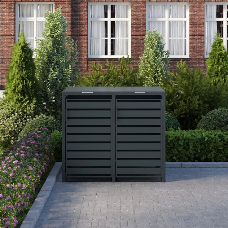 STEELSØN 'Kestra' Mülltonnenbox 2er je 240 Liter, anthrazit, Mülltonnenverkleidung aus Stahl, wetterfest, 116x80x134 cm, Müllbox für 2 Tonnen – Bild 2