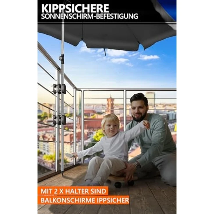 4smile Sonnenschirmhalter Balkongeländer SunnyBoy - 2er Set, Schwarz - Sonnenschirm Halterung Balkon, flexibel verwendbar - Schirmhalterung Balkongeländer ersetzt Sonnenschirmständer Balkon – Bild 3
