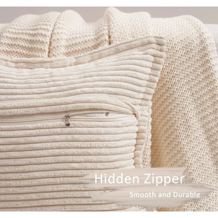 2er Set Kissenbezug 40x40 beige Kordsamt Deko Sofakissen Reißverschluss – Bild 3