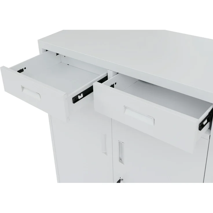 Aktenschrank HWC-O89, Stahlschrank Büroschrank, Rollen Türen Schubladen abschließbar Metall 116x90x40cm ~ weiß – Bild 6