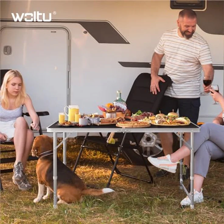 WOLTU Campingtisch Klapptisch Gartentisch Arbeitstisch Balkontisch höhenverstellbar Aluminium MDF Schwarz CPT8122sz – Bild 3