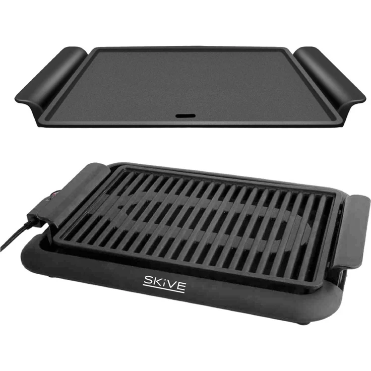 Tischgrill 1200 W mit 2 Wechselplatten – Elektrogrill 46 × 33 cm für Fleisch, Gemüse und Snacks, kompakter Grill für Küche und Balkon