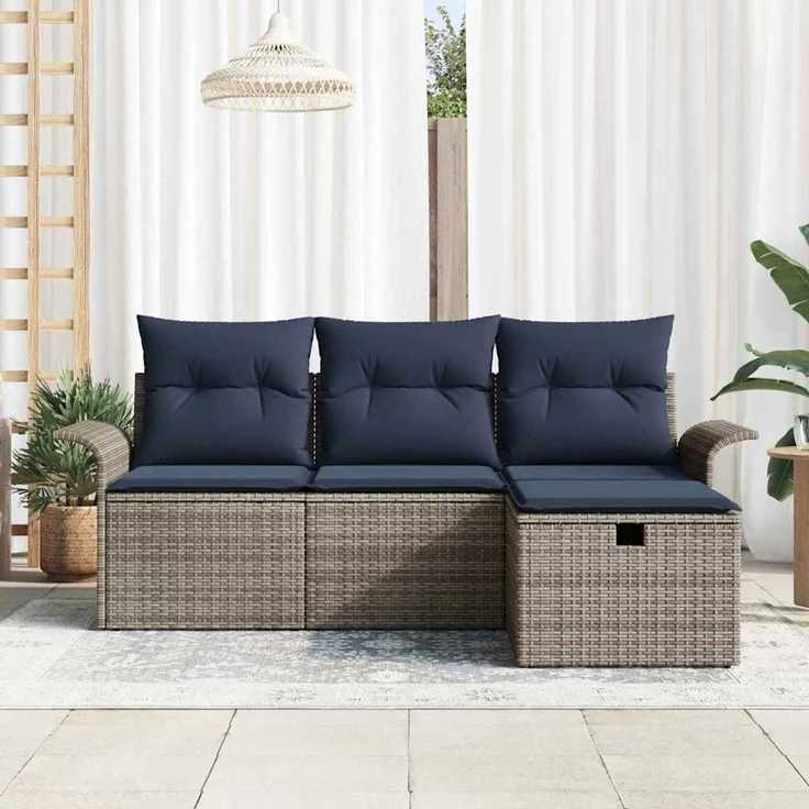 vidaXL Gartensofa-set mit Kissen mit Speicher 4 pcs Poly Rattan 3360186 – Bild 3